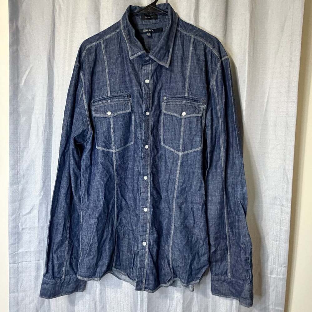 Black Denim Slim Fit Long Sleeve Button Down Shirt XXL